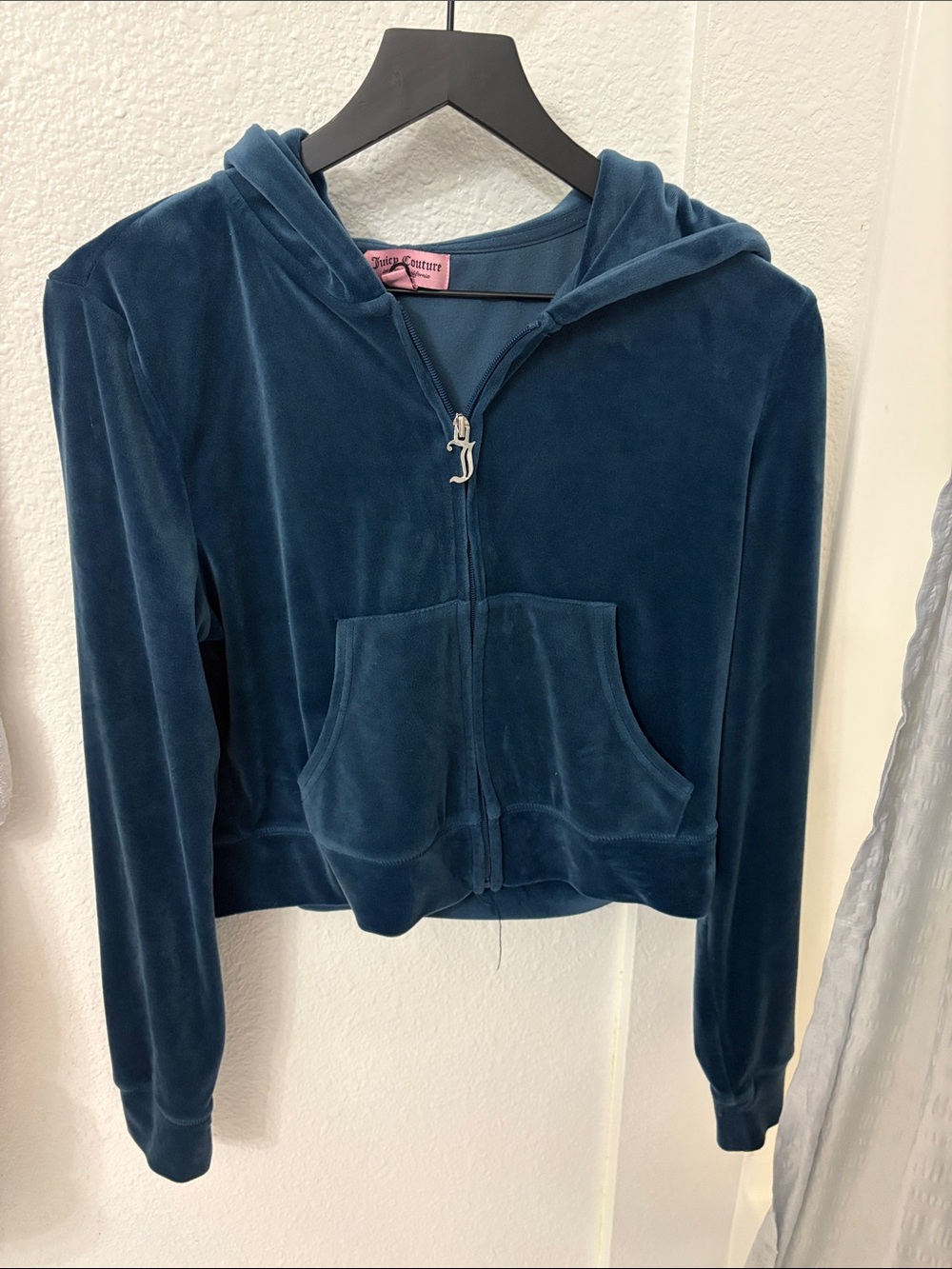 Juicy Couture Blue Velour Hoodie with Pink Label